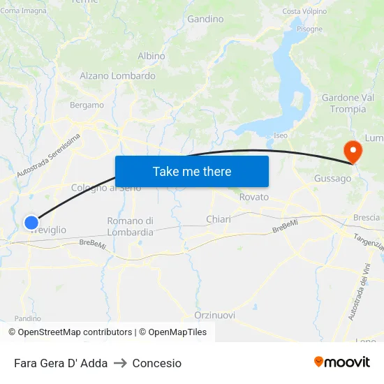 Fara Gera D' Adda to Concesio map