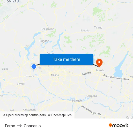 Ferno to Concesio map