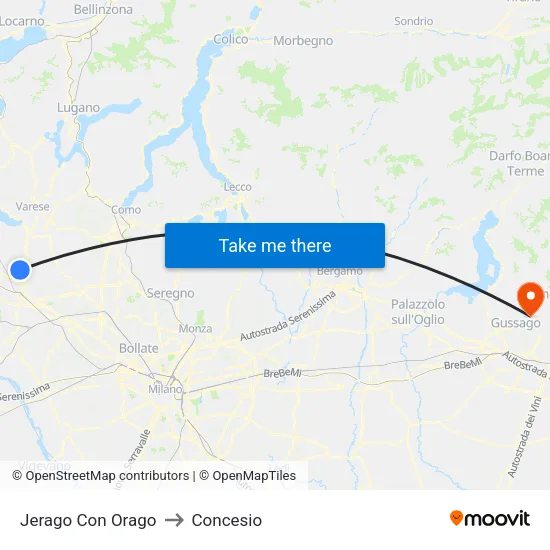 Jerago con Orago to Concesio map