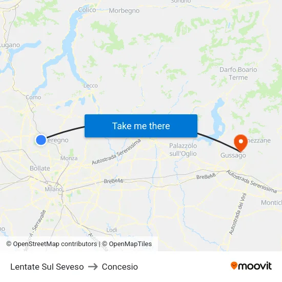 Lentate Sul Seveso to Concesio map