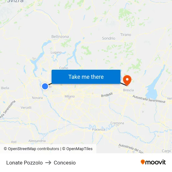 Lonate Pozzolo to Concesio map