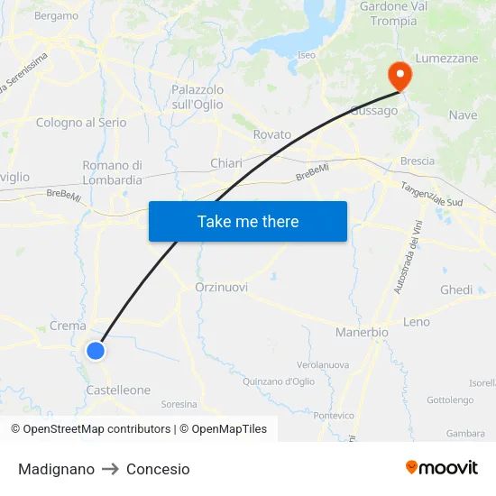 Madignano to Concesio map