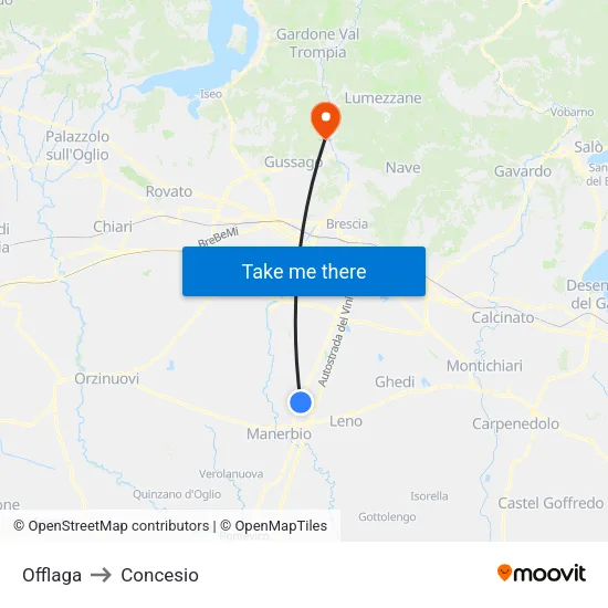 Offlaga to Concesio map