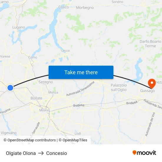 Olgiate Olona to Concesio map