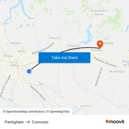 Pantigliate to Concesio map