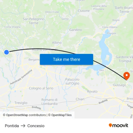 Pontida to Concesio map