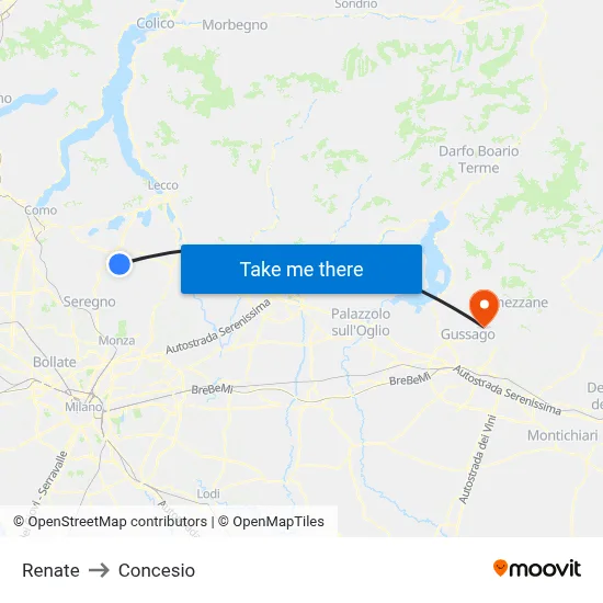 Renate to Concesio map