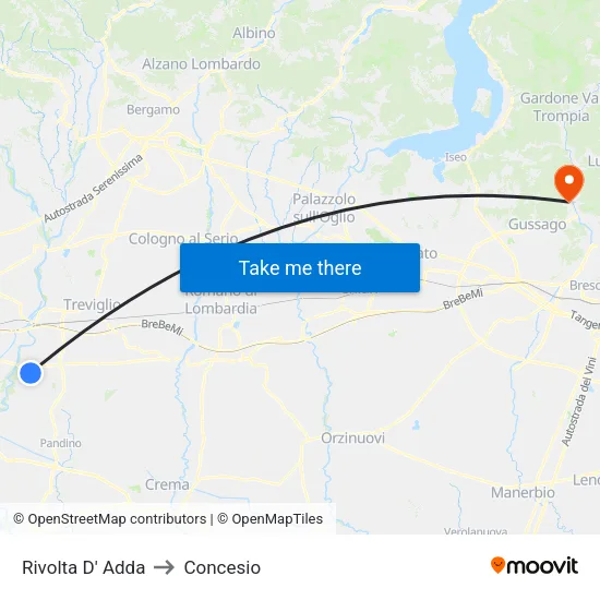 Rivolta D' Adda to Concesio map
