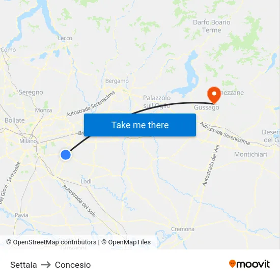 Settala to Concesio map
