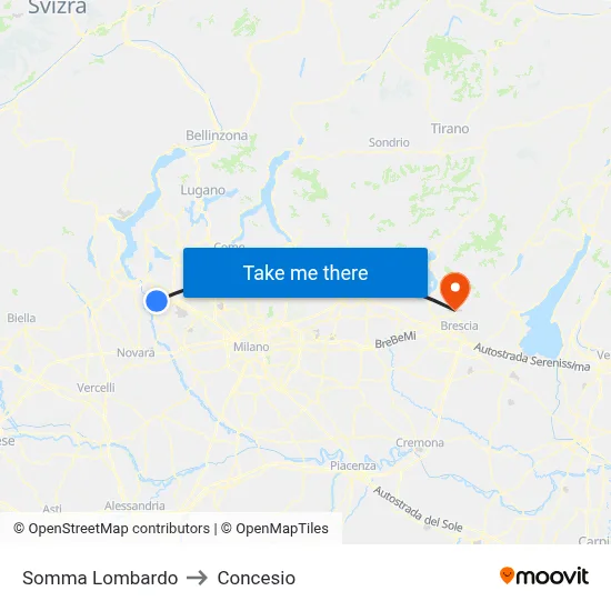 Somma Lombardo to Concesio map