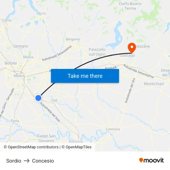 Sordio to Concesio map