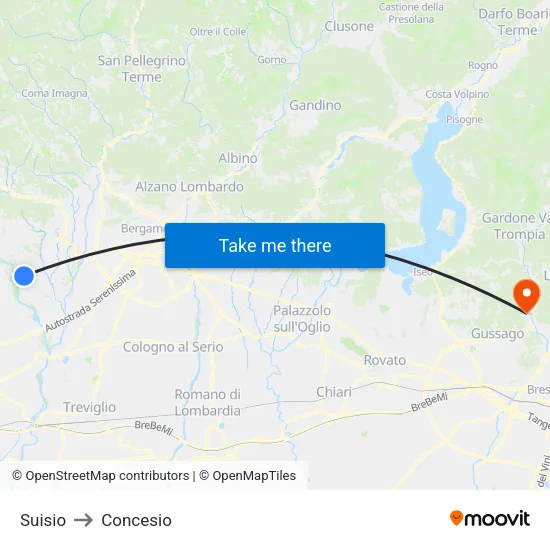 Suisio to Concesio map