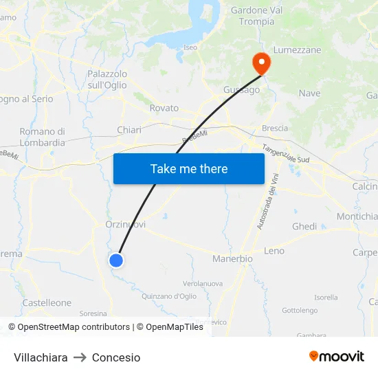 Villachiara to Concesio map