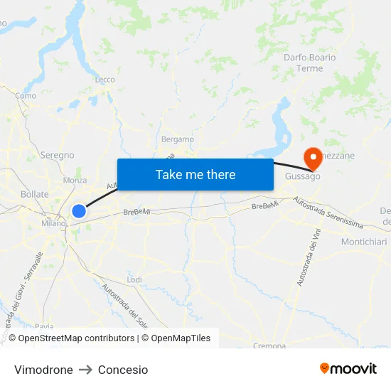 Vimodrone to Concesio map
