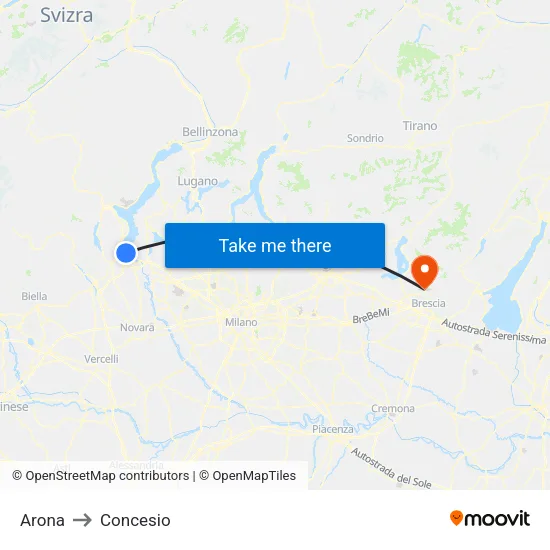Arona to Concesio map