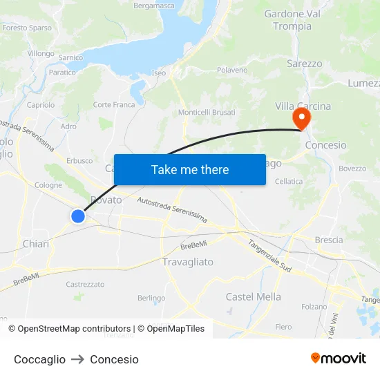 Coccaglio to Concesio map