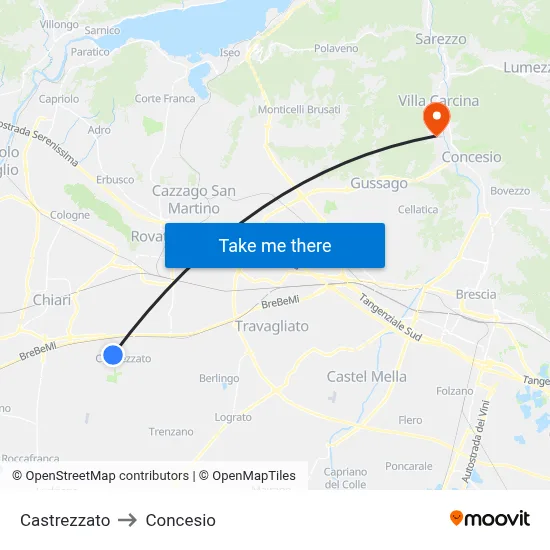 Castrezzato to Concesio map