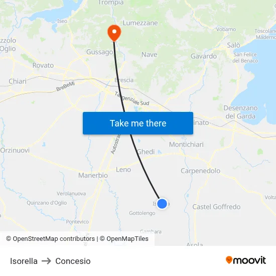 Isorella to Concesio map