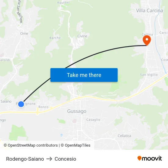 Rodengo-Saiano to Concesio map