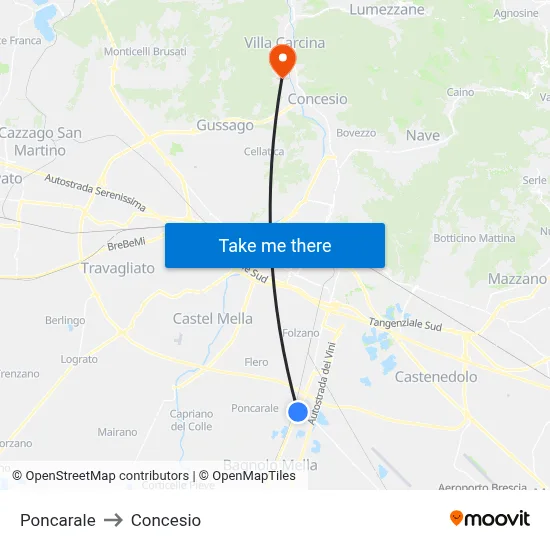 Poncarale to Concesio map