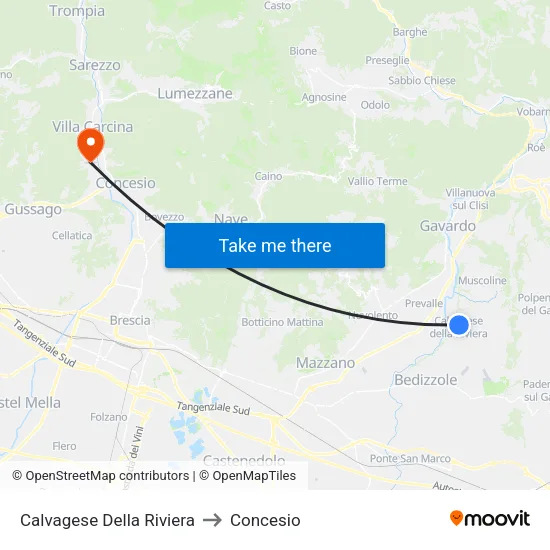 Calvagese Della Riviera to Concesio map
