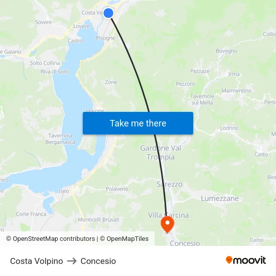 Costa Volpino to Concesio map
