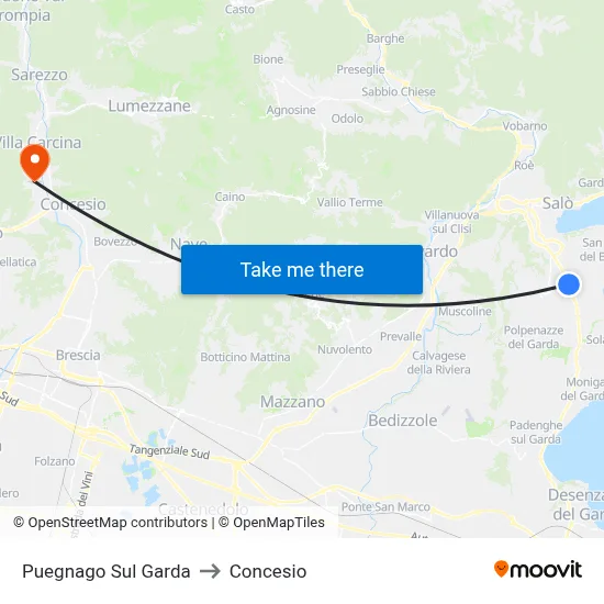 Puegnago sul Garda to Concesio map