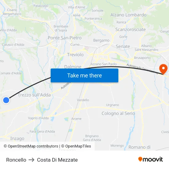 Roncello to Costa di Mezzate map
