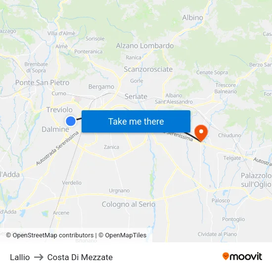 Lallio to Costa di Mezzate map