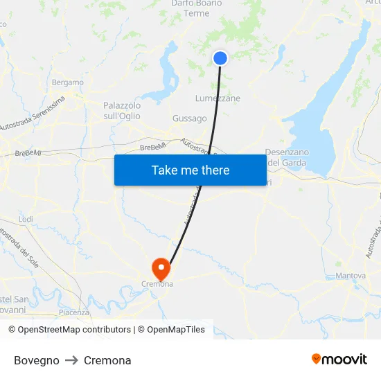 Bovegno to Cremona map