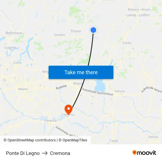 Ponte Di Legno to Cremona map