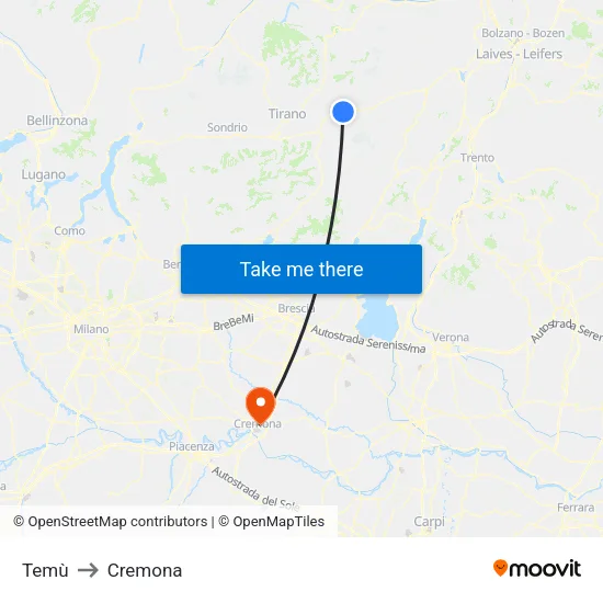 Temù to Cremona map