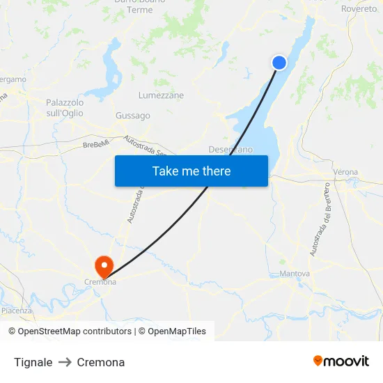 Tignale to Cremona map