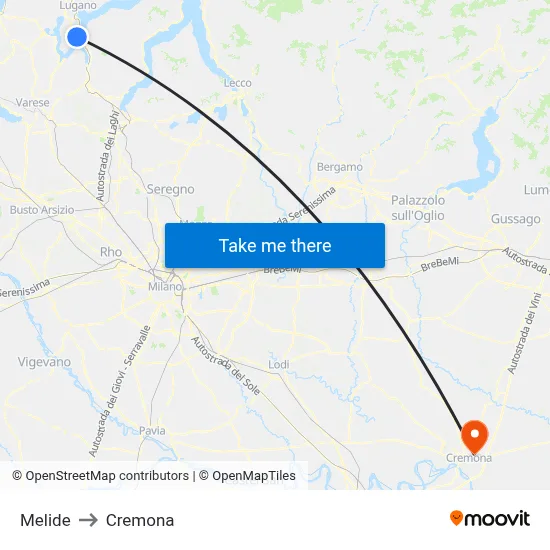 Melide to Cremona map