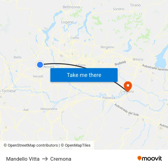 Mandello Vitta to Cremona map
