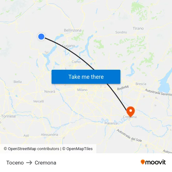Toceno to Cremona map