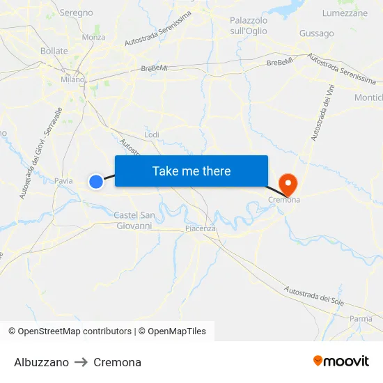 Albuzzano to Cremona map