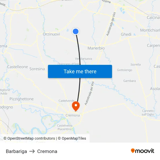 Barbariga to Cremona map