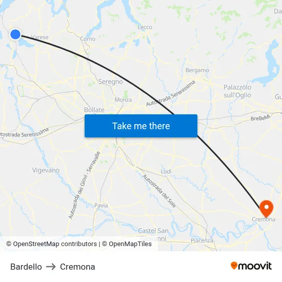 Bardello to Cremona map