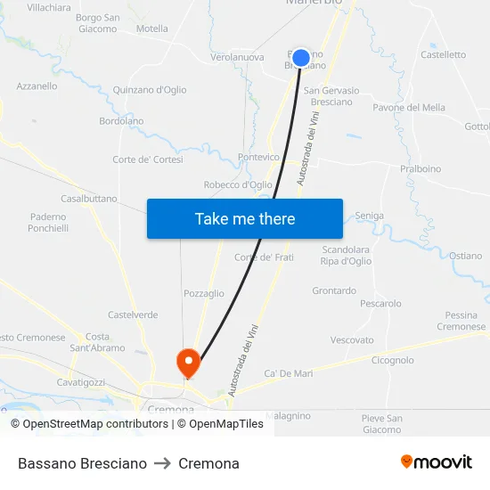 Bassano Bresciano to Cremona map