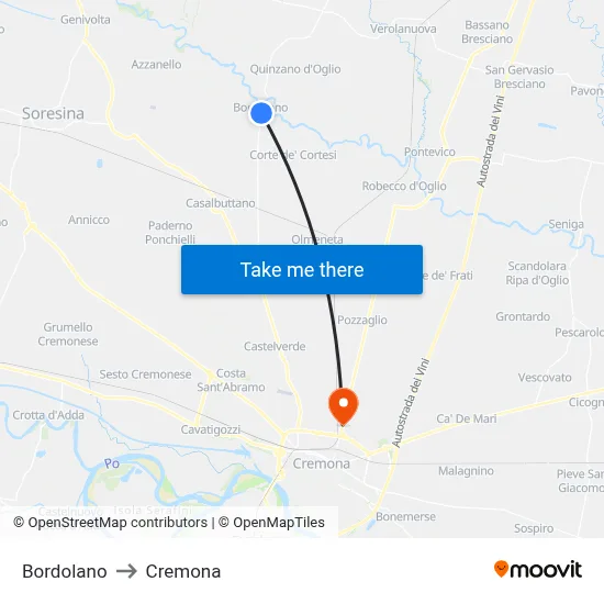 Bordolano to Cremona map