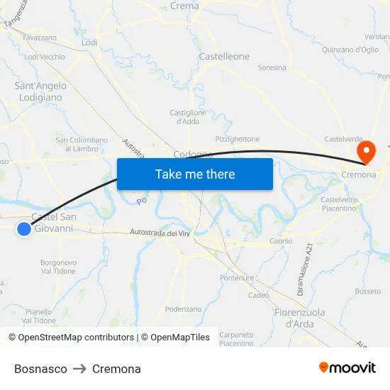 Bosnasco to Cremona map