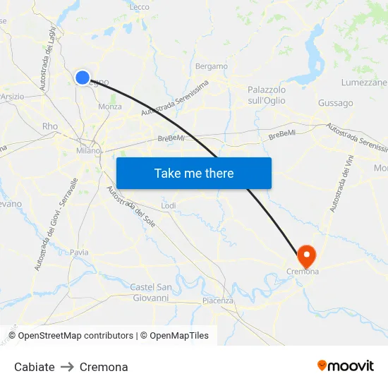 Cabiate to Cremona map