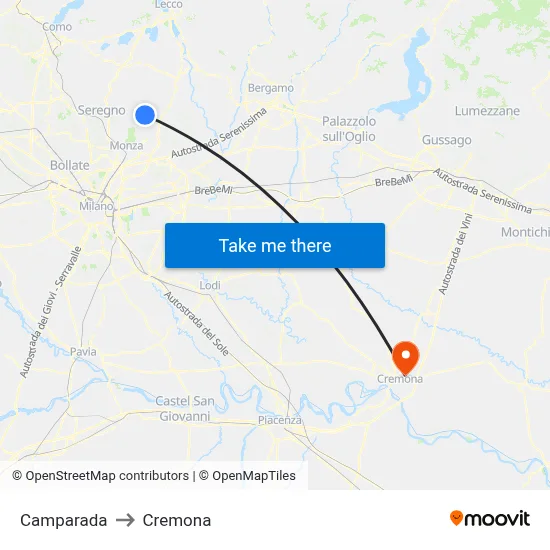 Camparada to Cremona map