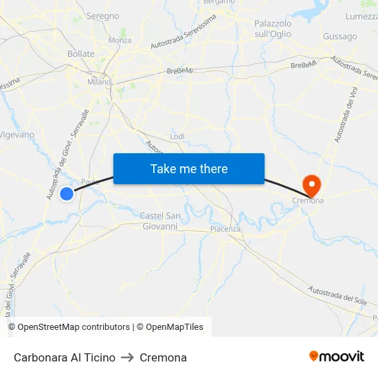 Carbonara Al Ticino to Cremona map
