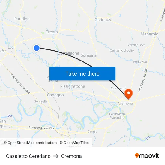 Casaletto Ceredano to Cremona map