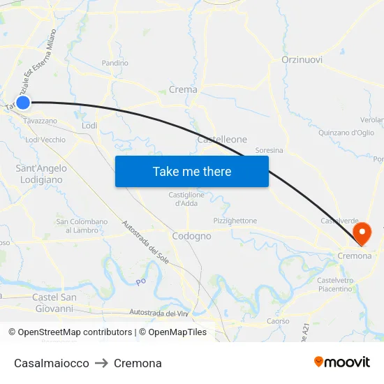 Casalmaiocco to Cremona map