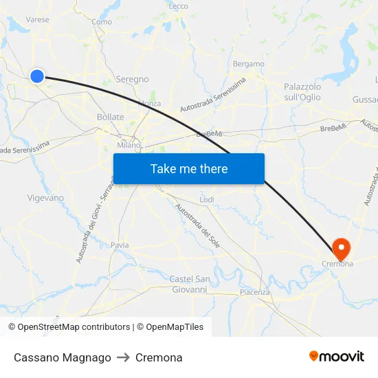 Cassano Magnago to Cremona map