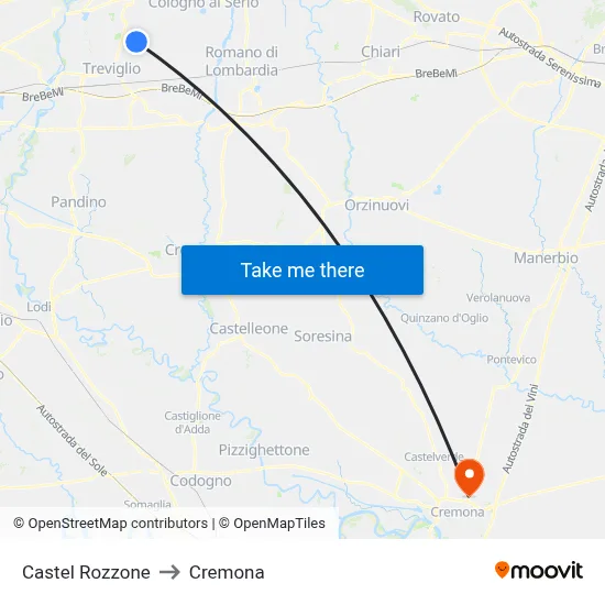 Castel Rozzone to Cremona map