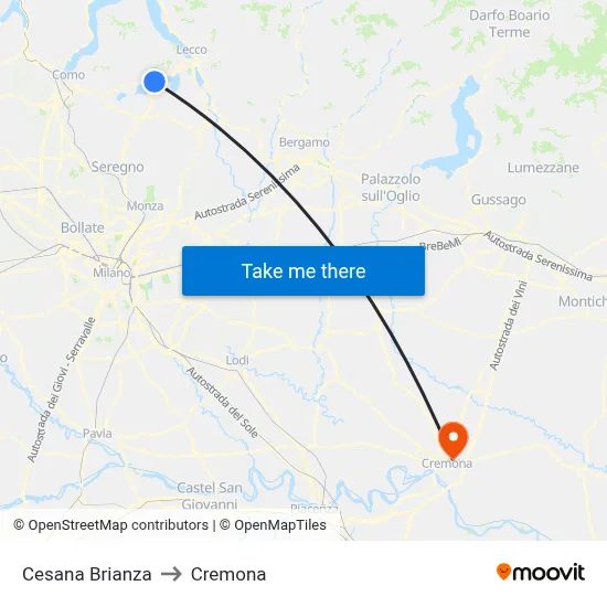 Cesana Brianza to Cremona map